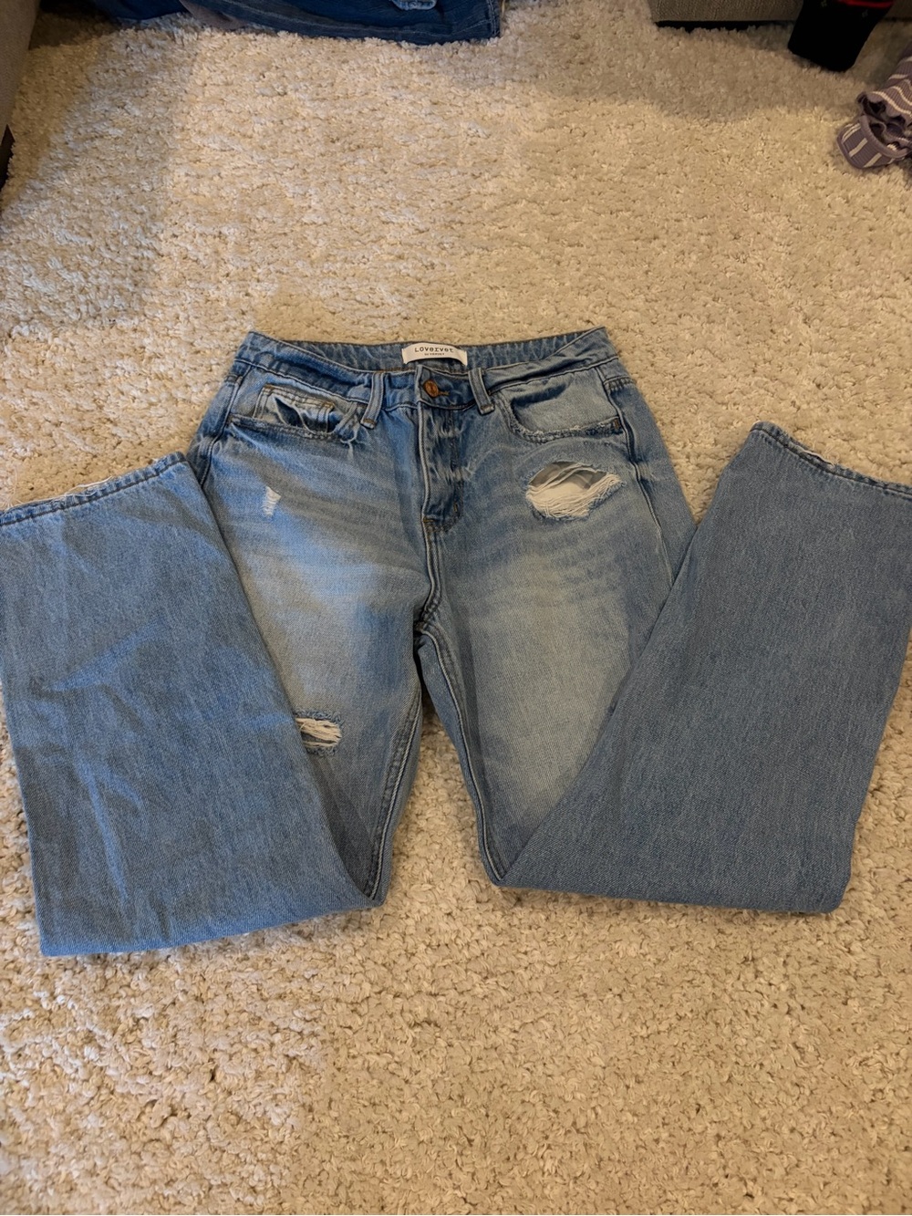 Lovestitch Light Blue Distressed Wide Leg Jeans